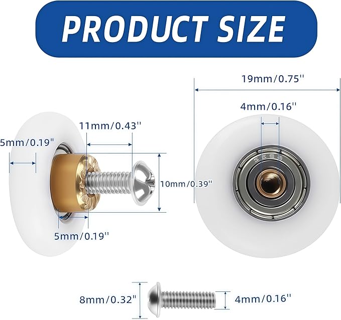 19mm 304 Stainless Steel Shower Door Rollers, Sliding Door Wheel Replacement - Image 2