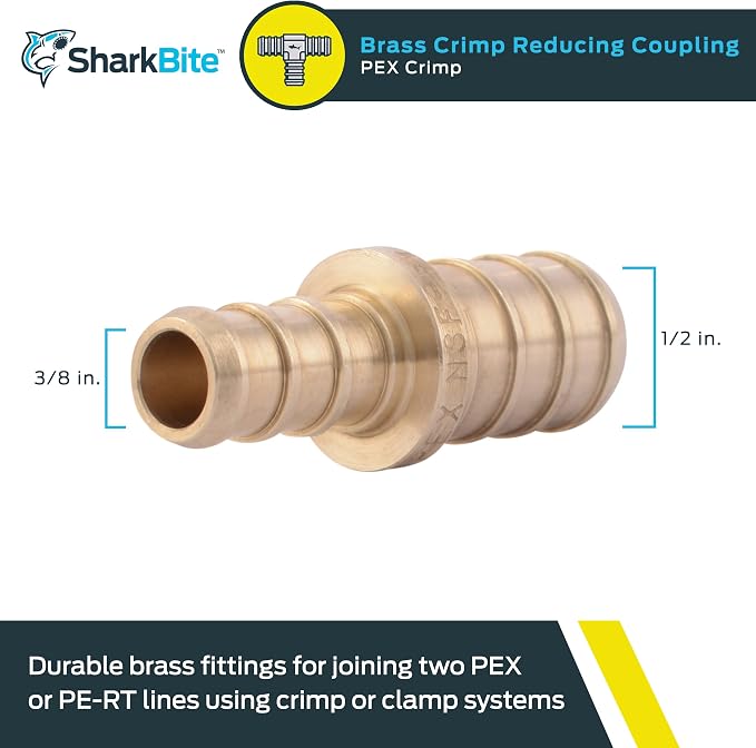 SharkBite 3/8 x 1/2 Inch Crimp Reducing Coupling, Brass Plumbing Fitting - Image 2