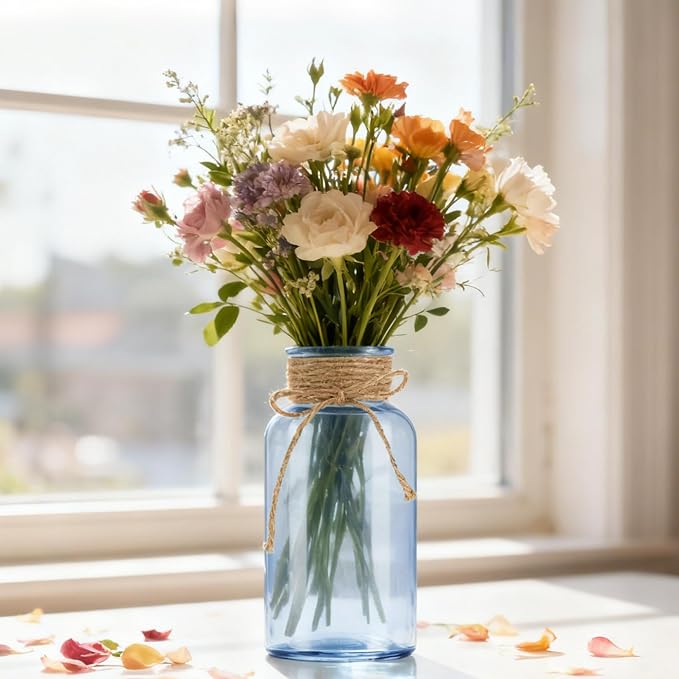 6 Pack Mason Jar Vases for Centerpieces, Wide Mouth Mason Jars - Image 3