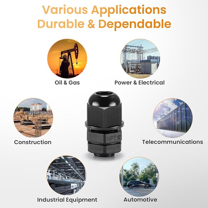 QILIPSU 50pcs 1/4" NPT Cable Gland Waterproof IP68 Nylon Cable Pass Through - Image 7
