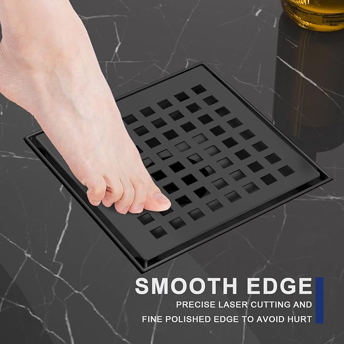 4 Inch Matte Black Square Shower Drain - Image 6