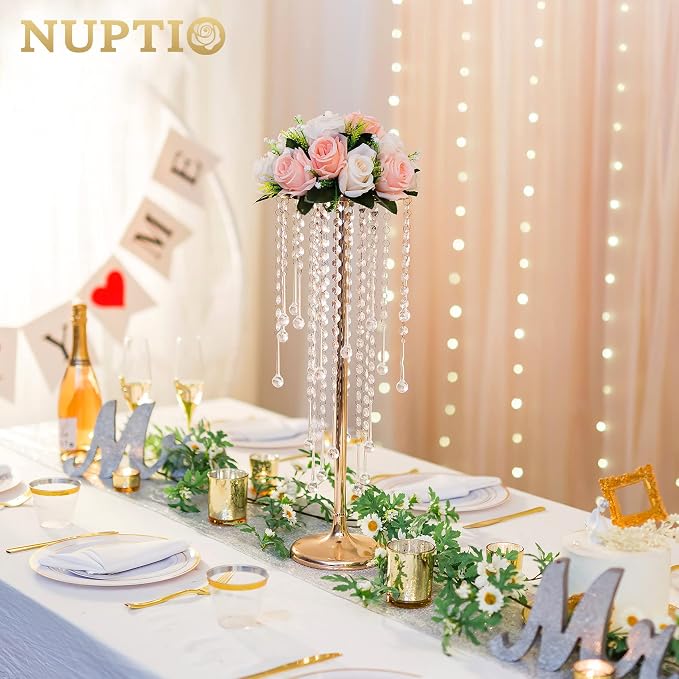 NUPTIO Tall Gold Centerpiece for Table, for Flowers Arrangement, Anniversary - Image 2