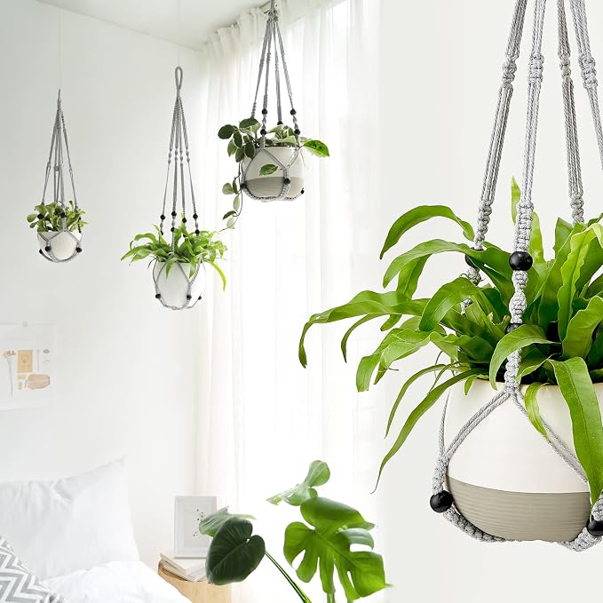 Mkono 3 Pack Macrame Plant Hangers Hanging Planters - Image 2