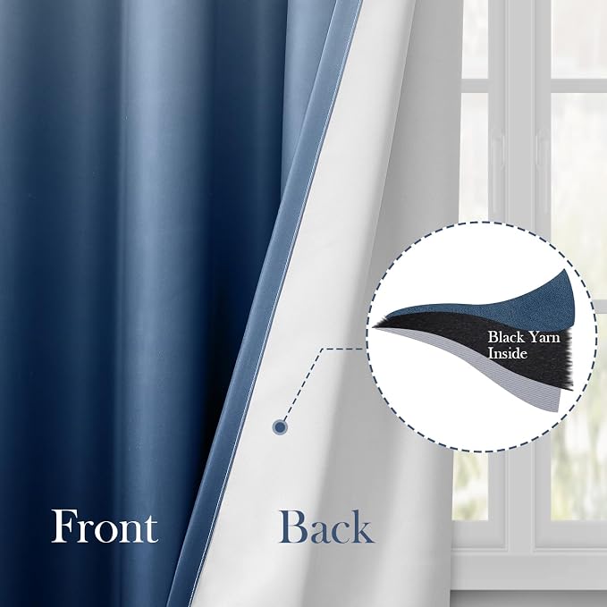 HOMEIDEAS Navy Blue Ombre 100% Blackout 52W x 96L 2 Panels | Gradient, Room - Image 4