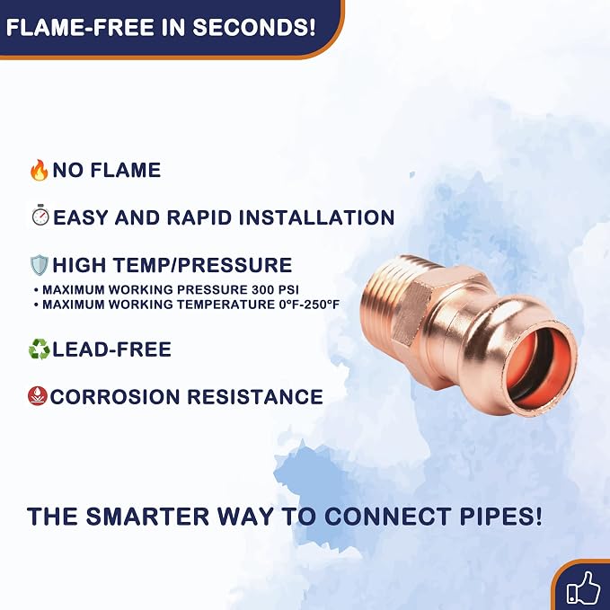 Copper Press Fittings 1/2 inch Male Adapter x 1/2 inch Press 10 Pack - Image 4