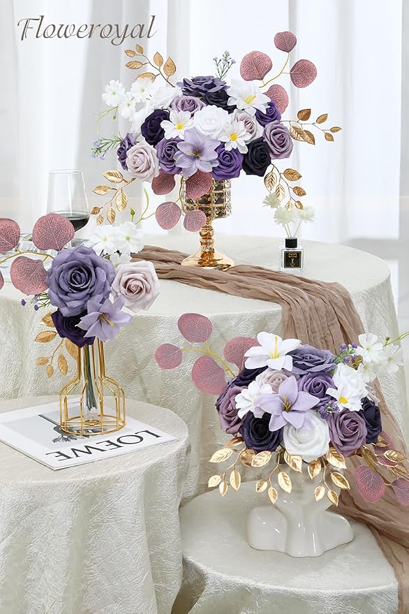 Artificial Flowers Combo Purple Flowers Mix Silk Flowers Fake Roses - Image 4