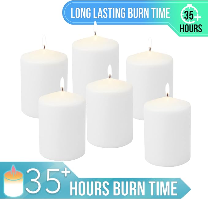 Stonebriar Unscented White Tall Pillar Candles, 35 Hour Burning Candle Pillars - Image 5
