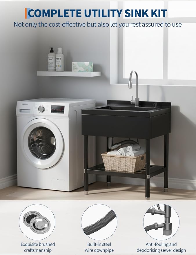 Stainless Steel Utility Sink, 25.7" × 20.7" × 39.5" Freestanding Laundry Tub - Image 6