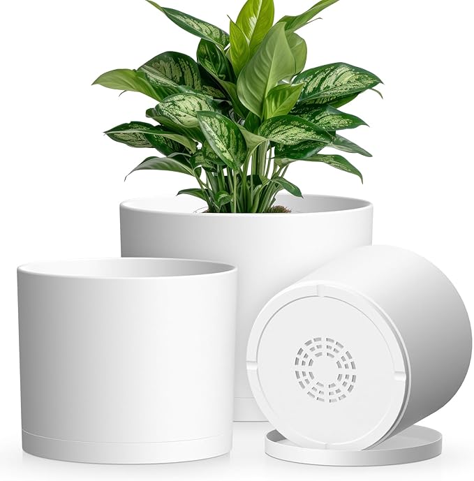 Plant Pots, 10/9/8 Inch 3 Pack Cylindrical Flower Pots by KUGAZ