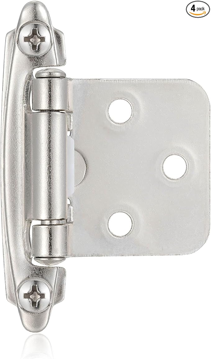 Brushed Nickel Cabinet Hinges, 1/2” Overlay, 4 Pack | by Vallecloud