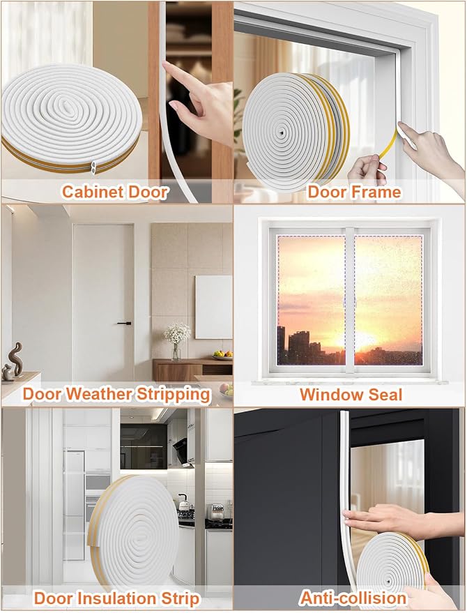 32.8 Ft Weather Stripping Door Seal Strip, Self Adhesive Door Soundproofing D - Image 6