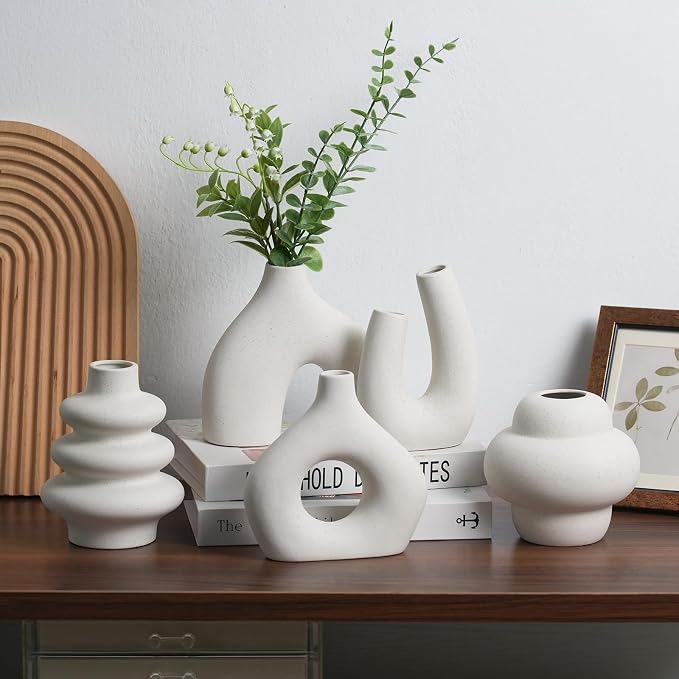 CUCUMI Ceramic Flower Vase Set of 5 Modern Boho Style Decorative Vases | - Image 7
