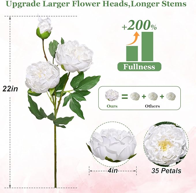 5PCS 22in Peonies Artificial Flowers, Real Touch Latex Fake Peonies | Lifelike - Image 3