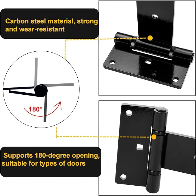 12 Inch Heavy Duty T Strap Hinges, 4mm Thickened Solid Steel | Black Tee Hinges - Image 3