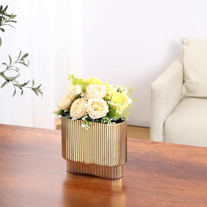 Ribbed Vase, Modern Vases for Living Room, Dining Table, 7 Inch - Image 7