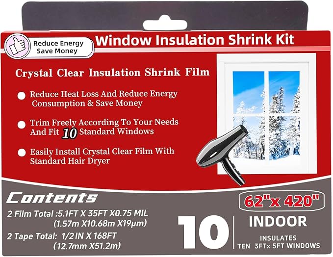 10-Window Shrink Film Window Insulation kit（62-Inch x 420-Inch） | Insulating - Image 3