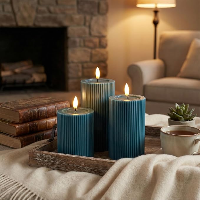 Fluted Ribbed LED Pillar Candles, - Image 2