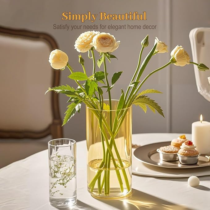 12pcs 6 Inch Gold Amber Glass Cylinder Vases - Image 4