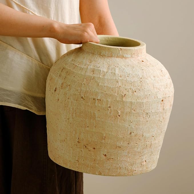 Large Ceramic Vase, Rustic Farmhouse Terracotta Vase by Tuioyoc