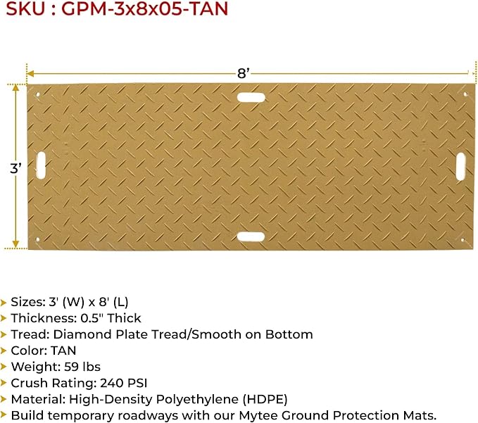 10 Pk 3' x 8' - 1/2" Thick Heavy Duty Tan Ground Protection Mats - Easily - Image 5