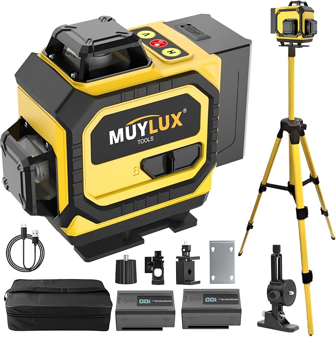 360 Laser Level with Tripod, Self Leveling Laser Leveler Tool, 4x360° Cross by MUYLUX