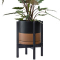 D'vine Dev Ceramic Pot with Ebony Wood Stand, 10 in, 55-B-L-7 | Mid-Century by DvineDevPlanterPotsandStand