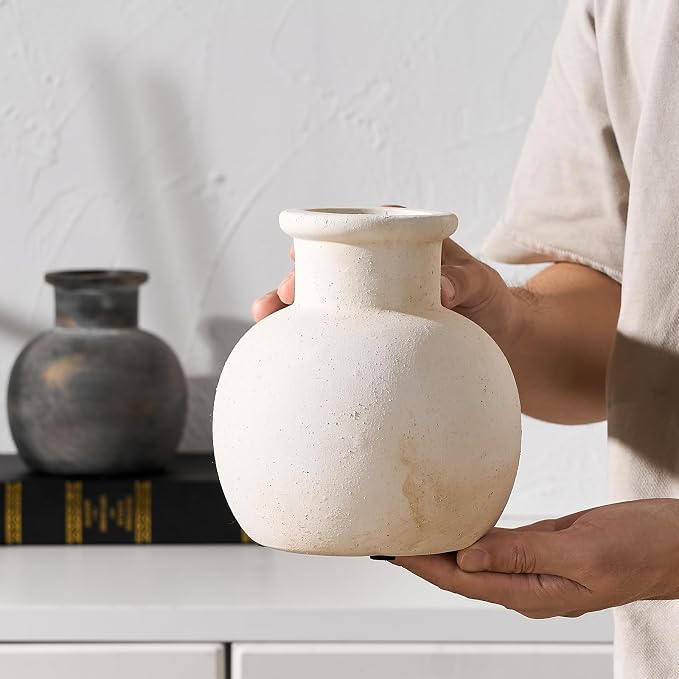 SIDUCAL Ceramic Rustic Farmhouse Vase | 6 Inch Pottery Decorative Boho Flower - Image 3