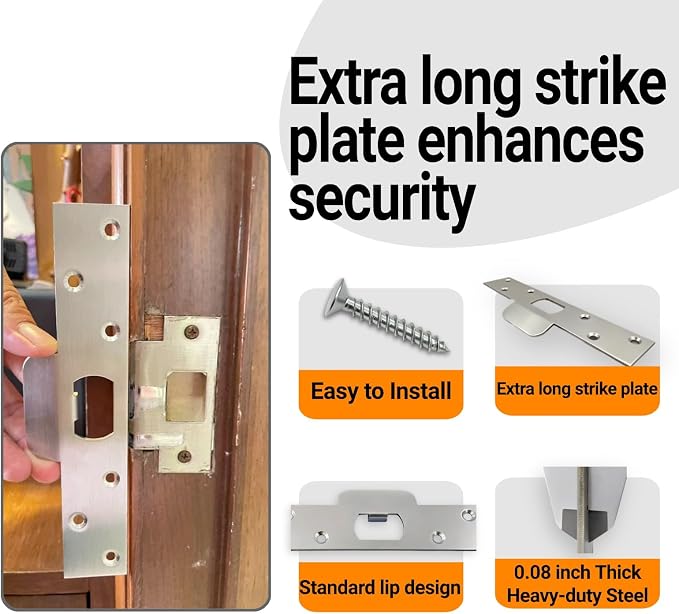 7-Inch Extended Door Strike Plate, Heavy Duty Stainless Steel, - Image 4
