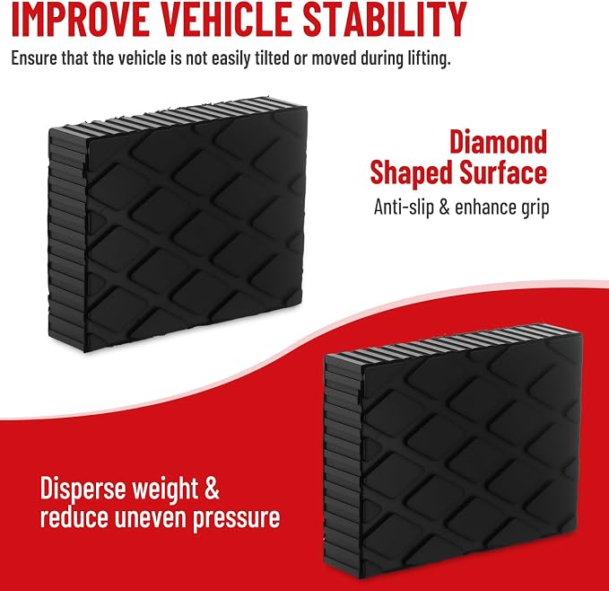 Solid Rubber Auto Lift Pads, 6-1/3"x 4-3/4" x 1.5" | 4 Pack Anti-Skid Lift - Image 3