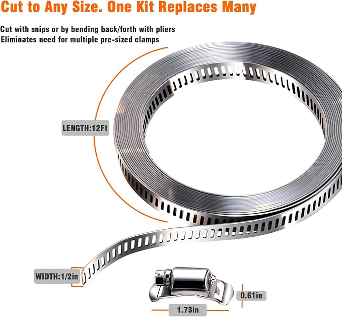 Hose Clamp Kit, 12 FT 304 Stainless Steel, Cut-to-Size - Image 2