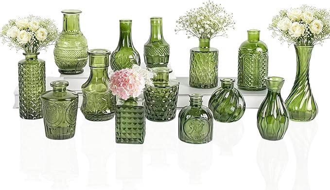Clear Glass Bud Vase Set of 14 Pcs, Small Bud Vases in Bulk, Glass Crystal by JXINDUJU