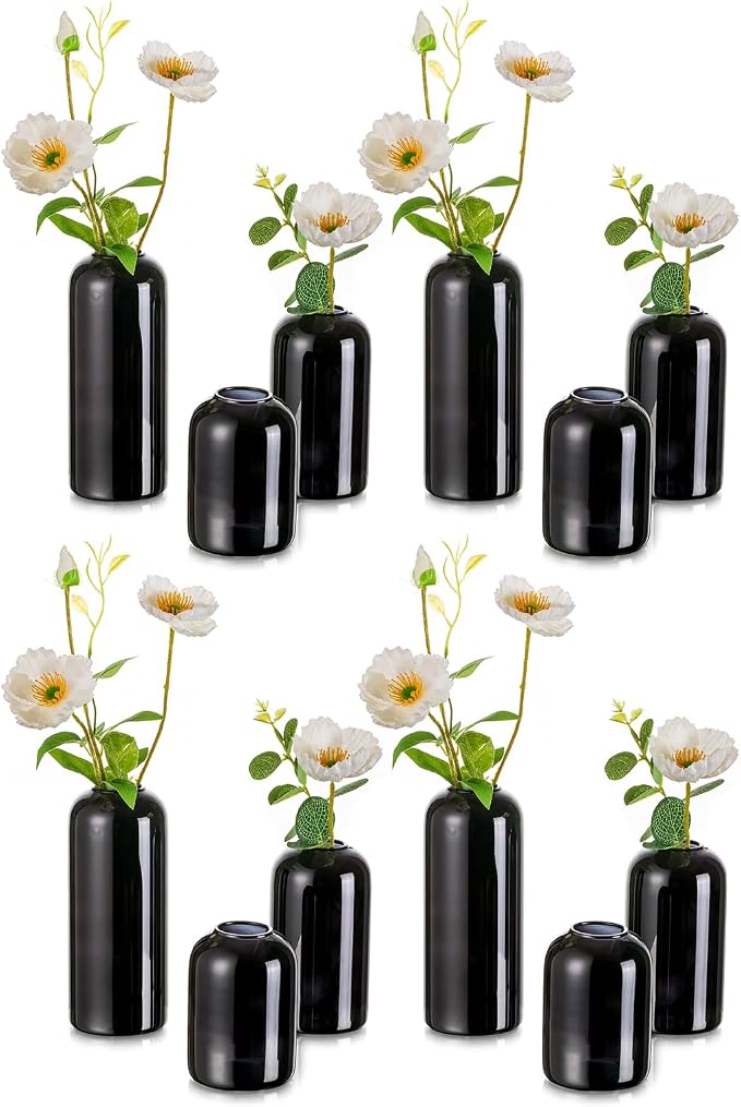 Hewory Glass Bud Vases for Flowers: 12PCS Modern Black Small Vases Bulk | Mini by Hewory