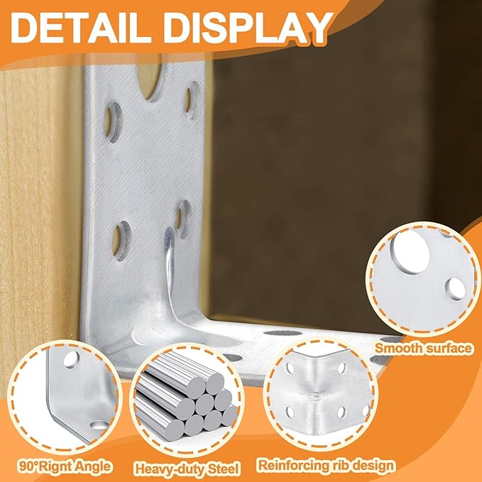 50 Pcs L Brackets 1.7mm Steel Corner Brace 90 Degree Silver | Metal Angle - Image 3