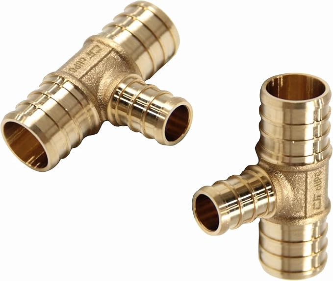 2PC EFIELD Barb Pex 3/4" x 3/4" x 1/2" Reducing Tee Brass Crimp Fittings | by EFIELDPEXTUBING