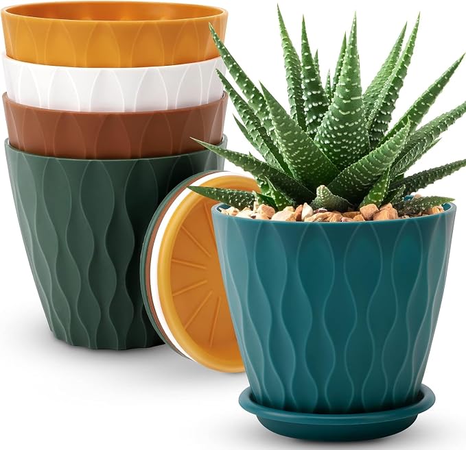 YNNICO 6 inch Plant Pots, 5 Pack Flower Pots Outdoor Indoor, Planters by AFamilyofGardenLovers