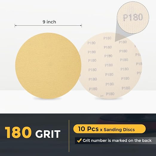 HARFINGTON 10 Pcs 9 Inch Sanding Discs 180 Grit Yellow Aluminum Oxide | Hook - Image 2