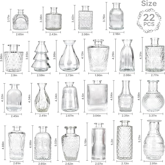 Clear Glass Bud Vase Set of 22 Pcs, Small Bud Vases in Bulk, Glass Crystal - Image 2