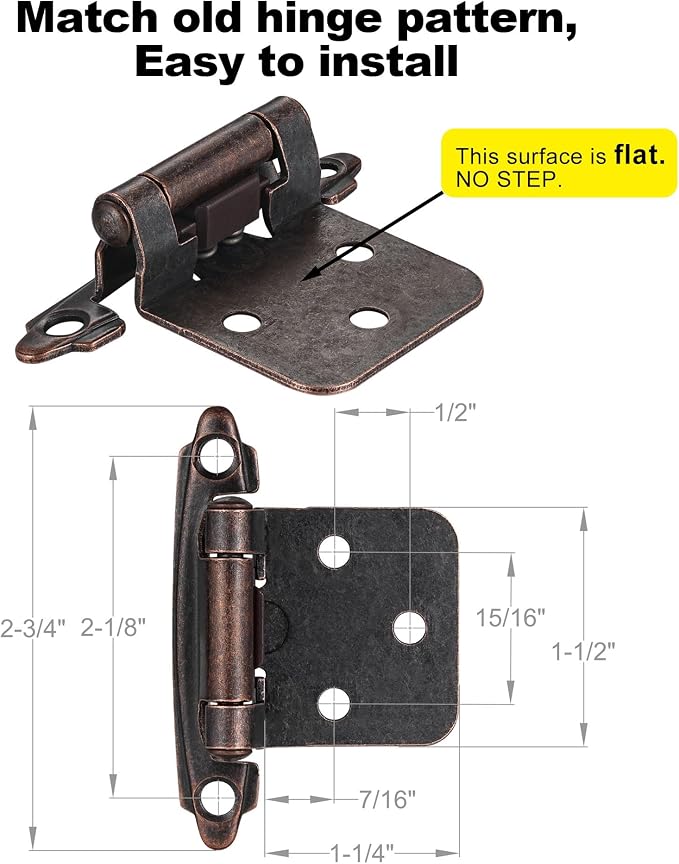 Oil Rubbed Bronze Cabinet Hinges, 1/2” Overlay, 4 Pack | - Image 2