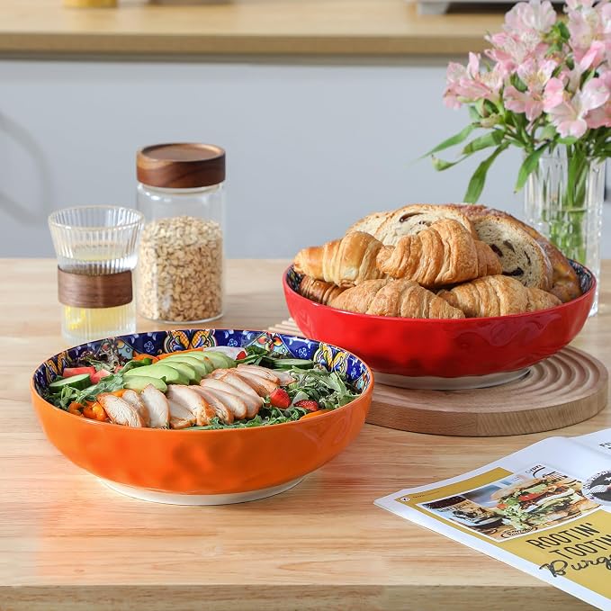 vancasso Large Serving Bowls, 78 Oz Salad Bowls Set of 2, Serving Dishes-Red | - Image 6