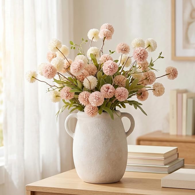 Ceramic Flower Vase with Handle, 7.9in Waterproof Farmhouse Table Rustic Vases - Image 4