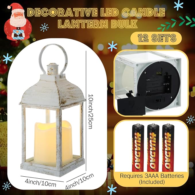 12 Pack 10 Inch White Decorative Candle Lantern Bulk LED Flameless | Lanterns - Image 2