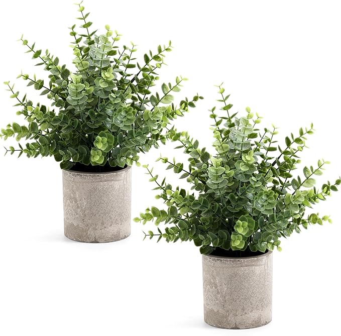 Coferset 2 Pack Small Fake Plants Eucalyptus Potted, Sage Green Large | 14" by Coferset