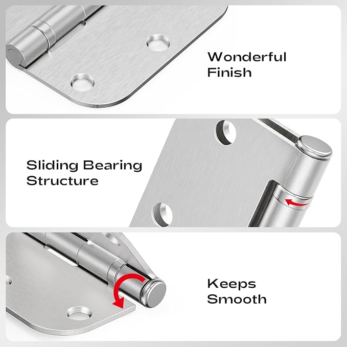 6 Pack Door Hinges Brushed Nickel 3.5 Inch 5/8" Radius Rounded | Quiet Ball - Image 4