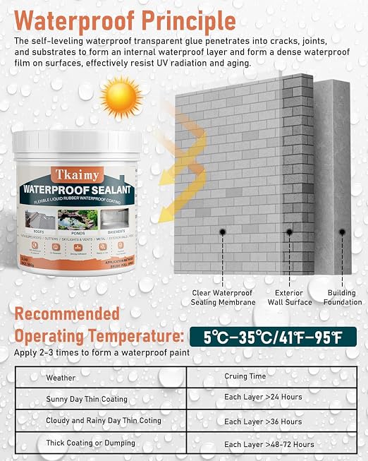 Tkaimy Waterproof Coating, Stop Leak, Indoor and Outdoor Use | - Image 4