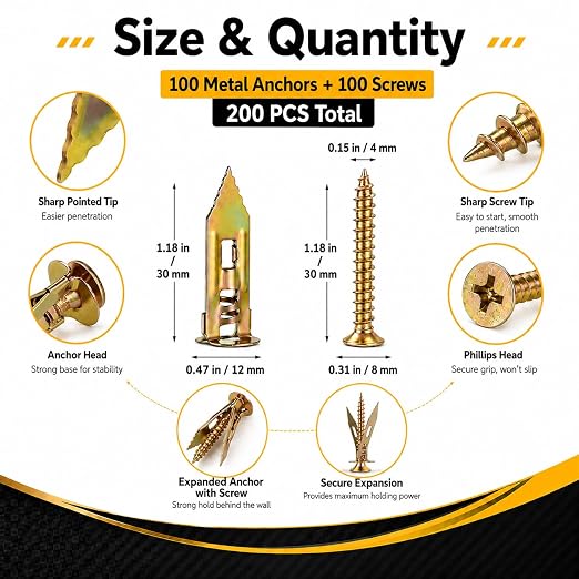 Jyphorixal 200 PCS Self Drilling Drywall Anchors - Image 2