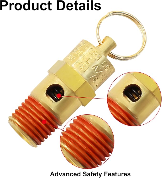 1/4 Inch NPT 200 PSI Brass Air Pressure Relief Safety Valve | Heavy Duty Brass - Image 5