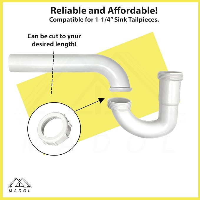 1 1/4" P Trap Kitchen Sink Bathroom, Fits 1 1/4" White Plastic Tubular - Image 5