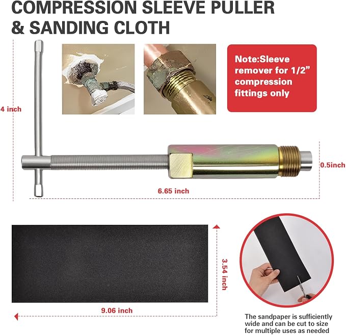 6 Pcs Plumbing Tools Kit with Angle Stop Wrench & 1/2-Inch Compression Sleeve - Image 3