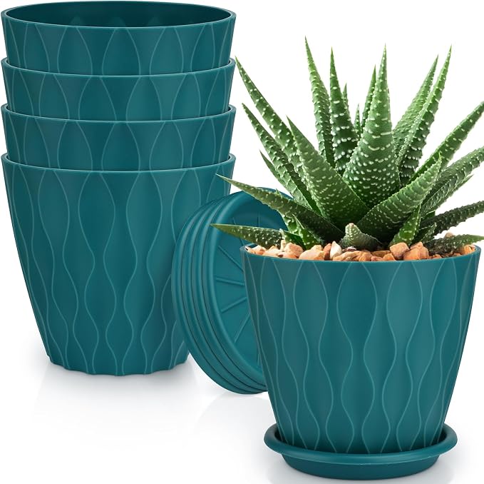 YNNICO 6 inch Plant Pots, 5 Pack Flower Pots Outdoor Indoor, Planters by AFamilyofGardenLovers