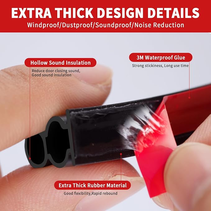 40 Feet Rubber Weather Stripping Door Seal Large Gap, Extra Thick Self-Adhesive - Image 4